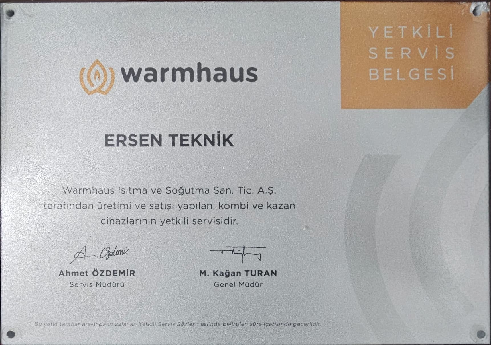 Warmhaus Yetkili Servis Belgesi